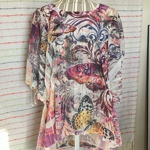 Butterfly Print Sheer Women's Top